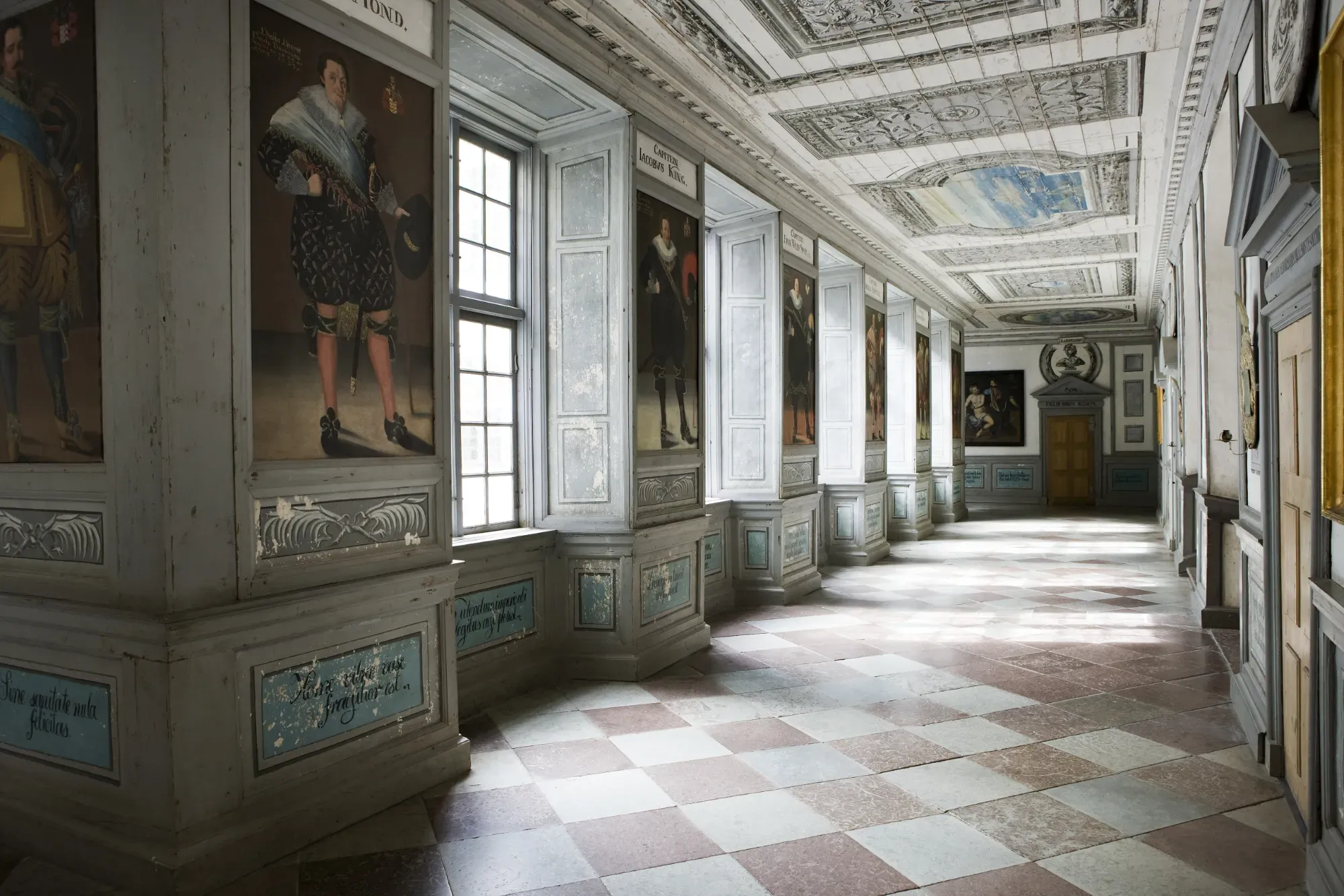 Corridor of the first floor at Skokloster Castle where the officer portraits are displayed