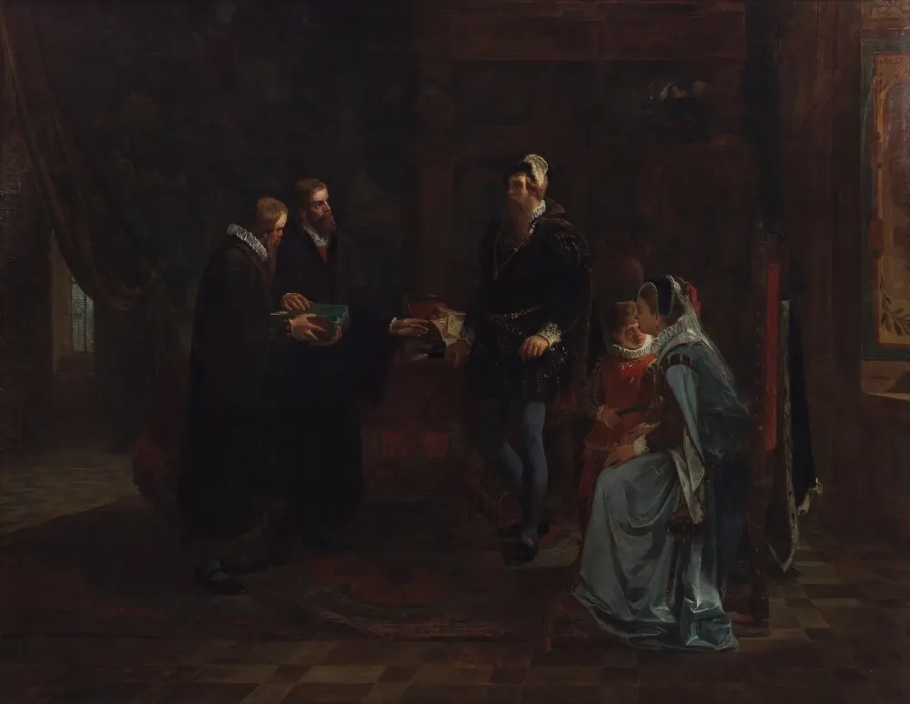 Painting depicting King Gustav Vasa of Sweden Receiving the Swedish Translation of the Bible