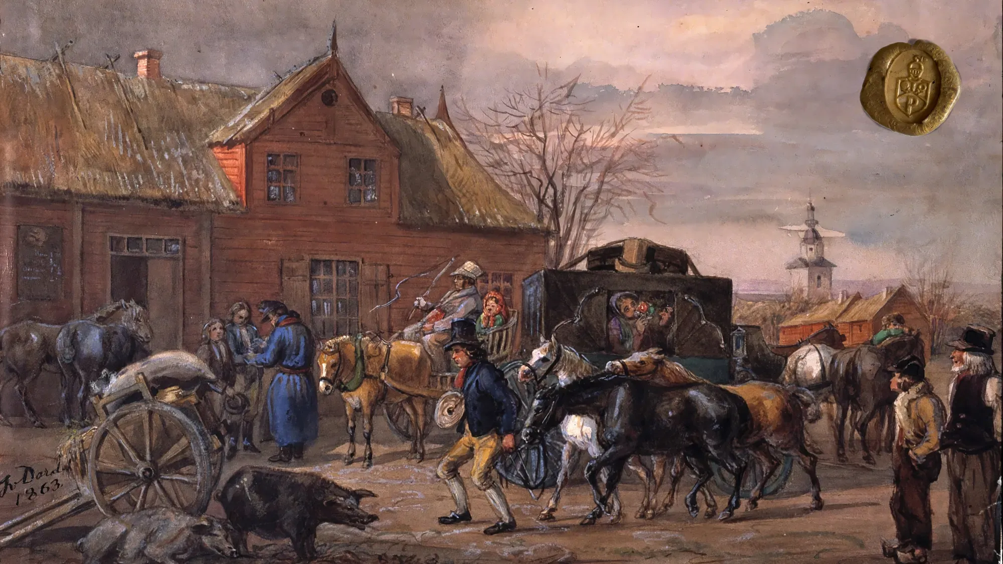 A 19th century painting of an inn