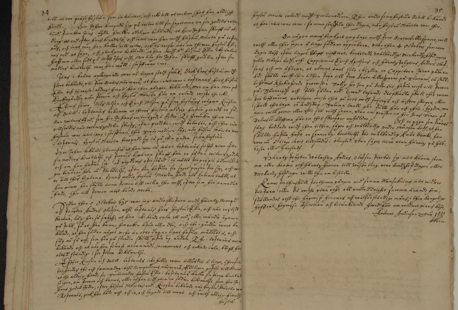 Court record of the Västbo Häradsrätt reinvestigation, October 1635